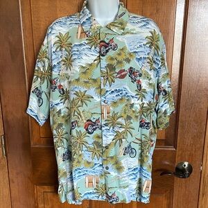 Harley Davidson x Tori Richard Hawaiian Shirt  Motorcycle Print Size Large